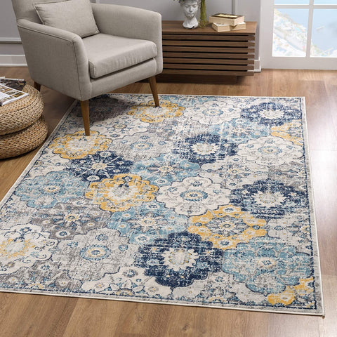 3' X 5' Blue Floral Dhurrie Area Rug