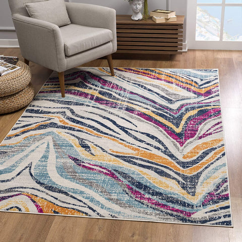 3' X 5' Blue And Gold Camouflage Dhurrie Area Rug