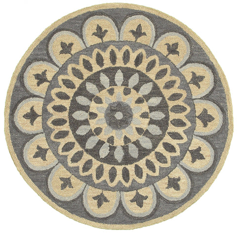 4��� Round Gray Floral Bloom Area Rug