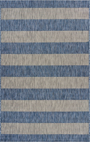 8' X 10' Blue And Gray Striped Indoor Outdoor Area Rug