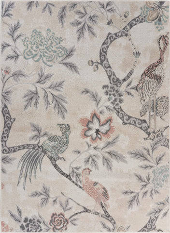8��� x 10��� Soft Beige Birds and Trees Area Rug