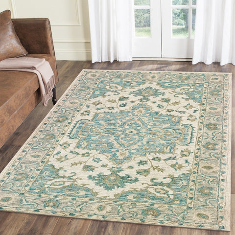 5��� x 8��� Turquoise and Cream Medallion Area Rug