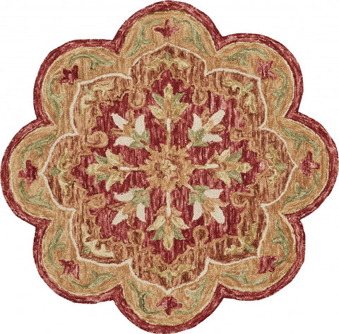 4��� Round Rustic Red Scalloped Edge Area Rug