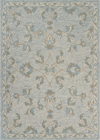 7' X 9' Blue And Ivory Wool Hand Tufted Area Rug