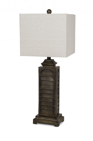 Set of 2 Brown Slatted Table Lamps with Square Shade Set of 2 Brown Slatted