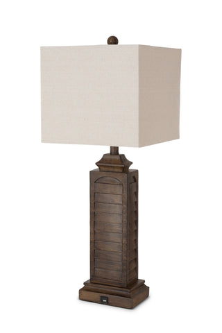 Set of 2 Brown Louver Base Table Lamps with USB Set of 2 Brown Louver Base