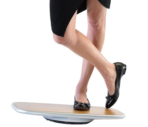 Bamboo and Silver Active Standing Desk Balance Board
