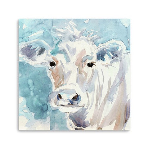 30" x 30" Watercolor Soft Pastel Cow Canvas Wall Art