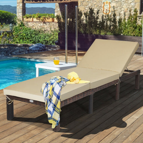 Outdoor Rattan Adjustable Cushioned Chaise Outdoor Rattan Adjustable
