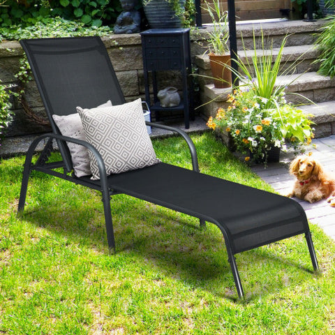 Adjustable Patio Chaise Folding Lounge Chair with Backrest-Black Adjustable