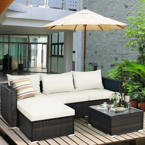 5 Pieces Patio Rattan Furniture Set with Coffee Table-Off White 5 Pieces