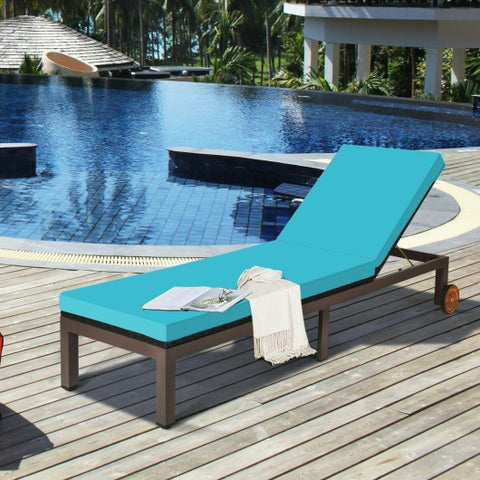 Patio Chaise Lounge Chair Outdoor Rattan Lounger Recliner Chair-Turquoise