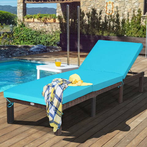 Outdoor Rattan Adjustable Cushioned Chaise-Turquoise Outdoor Rattan
