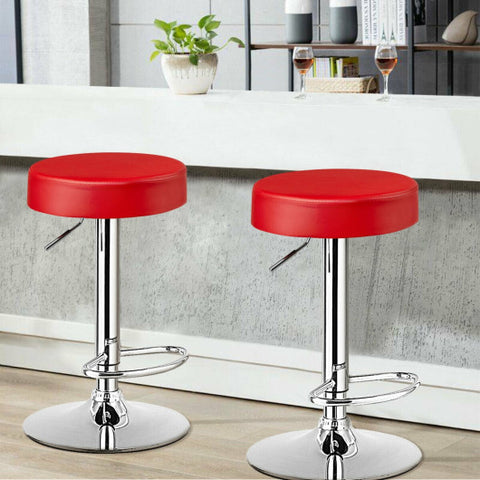 Set of 2 Adjustable Swivel Round Bar Stool  Pub Chairs-Red Set of 2