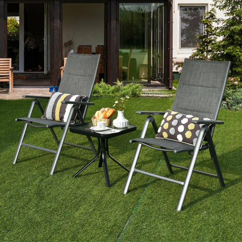 2 Pieces Patio Folding Dining Chairs with Aluminum Padded Adjustable