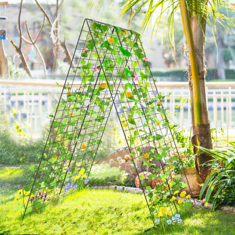 2 Pieces Foldable A-Frame Trellis Plant Supports with Twist Ties-Green 2