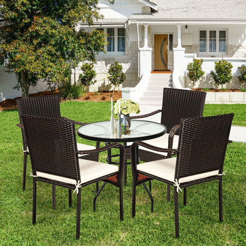 Set of 4 Patio Rattan Stackable Dining Chair with Cushioned Armrest for