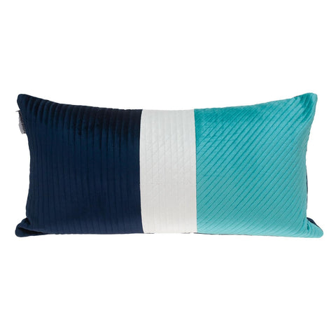 Navy Blue and Sea Blue Quilted Colorblock Velvet Lumbar Throw Pillow