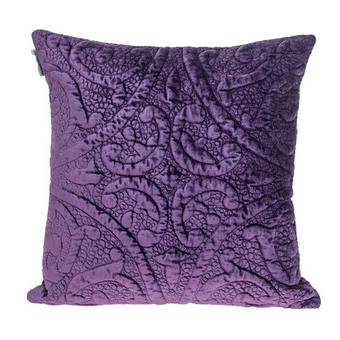 Purple Quilted Velvet Square Throw Pillow