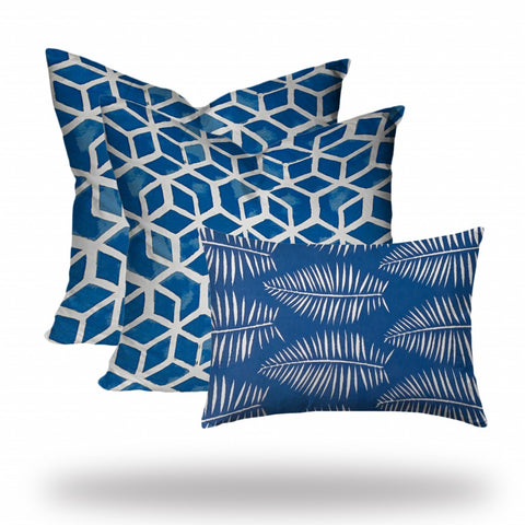 Set of 3 Blue Cubic Indoor Outdoor Envelope Pillows
