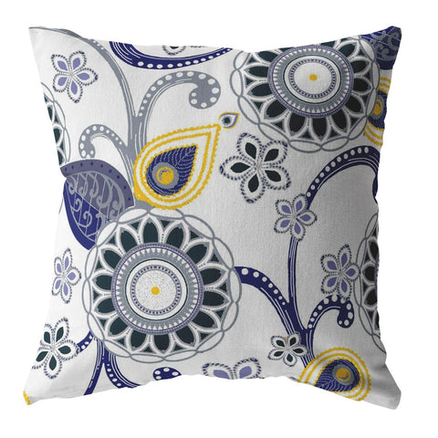 18��� Navy White Floral Suede Zippered Throw Pillow