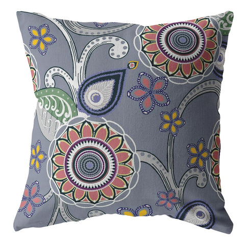 16��� Gray Pink Floral Suede Zippered Throw Pillow