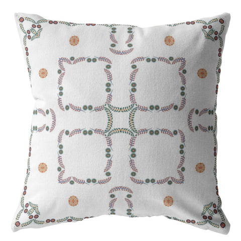 18��� White Floral Suede Zippered Throw Pillow