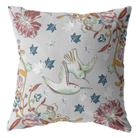 28" Gray Bird and Nature Indoor Outdoor Throw Pillow