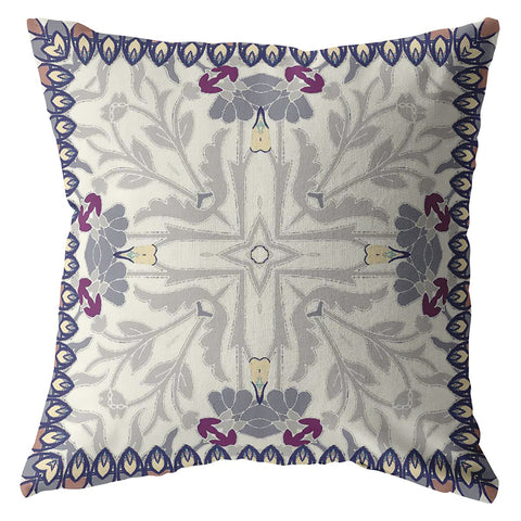 16" Gray Floral Frame Indoor Outdoor Throw Pillow