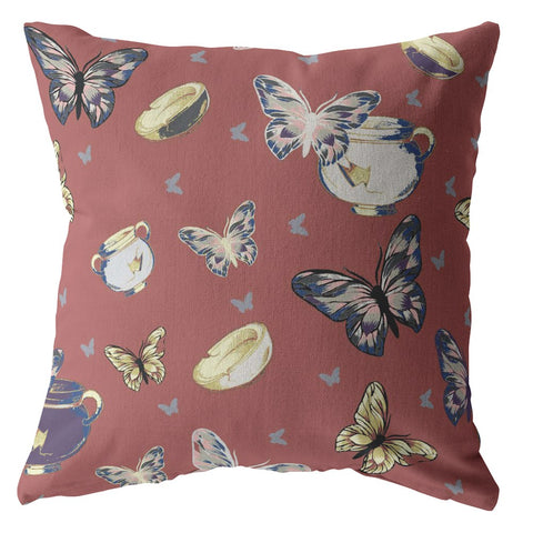16" Copper Rose Butterflies Indoor Outdoor Throw Pillow