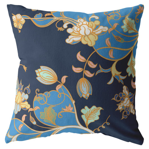 16" Navy Blue Garden Indoor Outdoor Throw Pillow