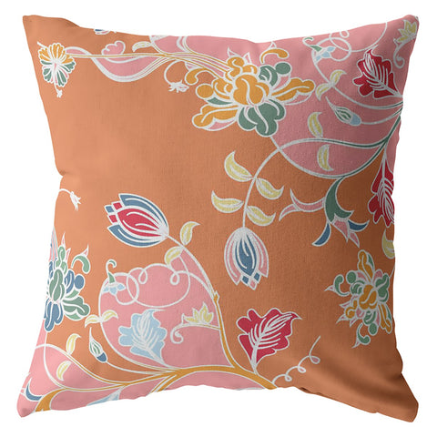 16" Pink Orange Garden Indoor Outdoor Throw Pillow