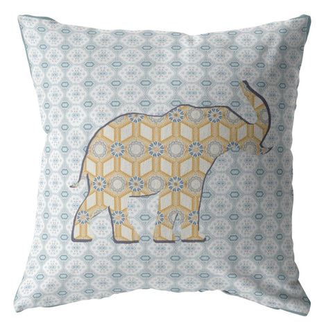 28" Blue Yellow Elephant Indoor Outdoor Throw Pillow