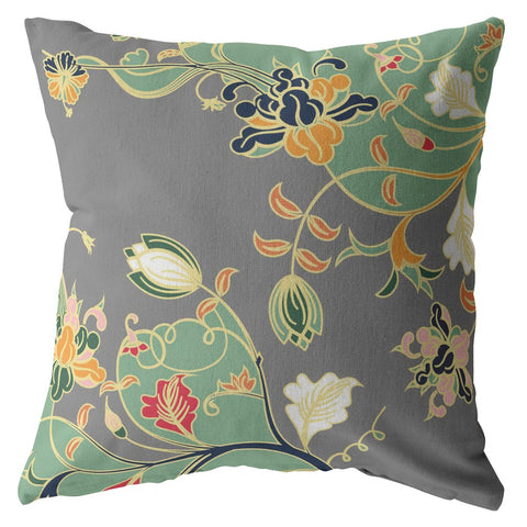 16" Green Gray Garden Decorative Suede Throw Pillow