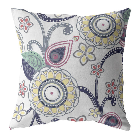 16��� White Yellow Floral Suede Throw Pillow
