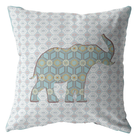 18" Blue Elephant Decorative Suede Throw Pillow
