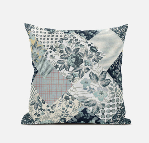 16" Gray White Floral Zippered Suede Throw Pillow