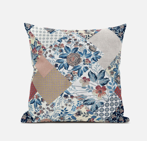 20" Blue Peach Floral Zippered Suede Throw Pillow