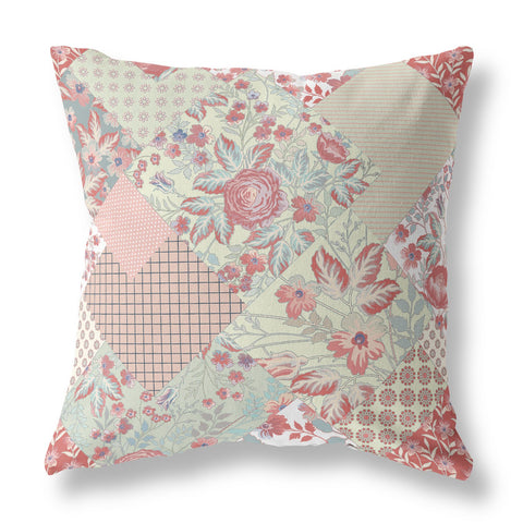 18" Peach Pink Floral Indoor Outdoor Throw Pillow