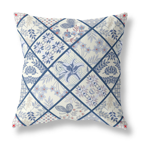 28��� White Navy Patch Indoor Outdoor Throw Pillow