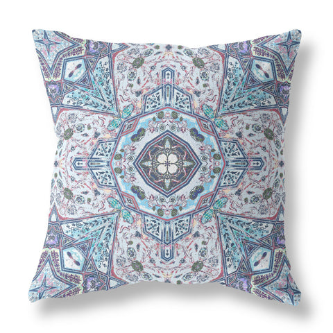 16" X 16" Blue And Gray Zippered Geometric Indoor Outdoor Throw Pillow Cover & Insert