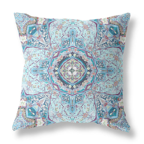 16" X 16" Light Blue Zippered Geometric Indoor Outdoor Throw Pillow Cover & Insert