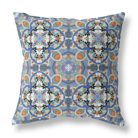 26" X 26" Blue And Orange Zippered Geometric Indoor Outdoor Throw Pillow Cover & Insert