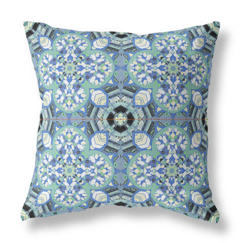 16" X 16" Black And Blue Zippered Geometric Indoor Outdoor Throw Pillow Cover & Insert
