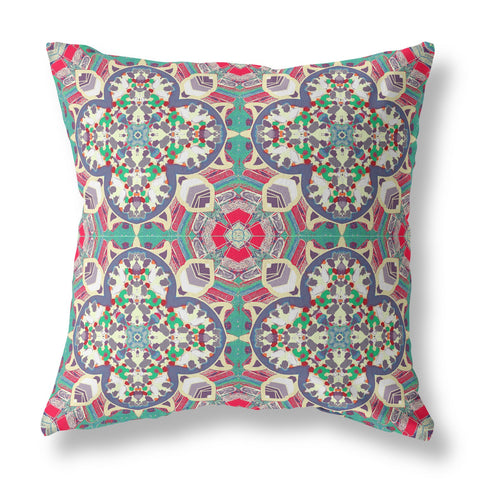 26" X 26" Pink And Green Zippered Geometric Indoor Outdoor Throw Pillow Cover & Insert