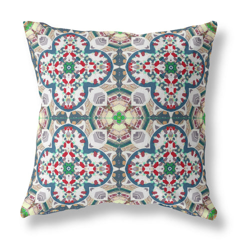 18" X 18" Green And White Zippered Geometric Indoor Outdoor Throw Pillow Cover & Insert