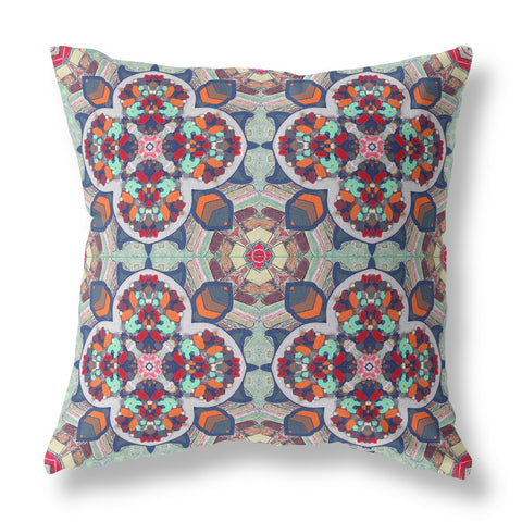 18" X 18" Blue And Orange Zippered Geometric Indoor Outdoor Throw Pillow Cover & Insert