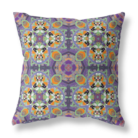 16" X 16" Purple Zippered Geometric Indoor Outdoor Throw Pillow Cover & Insert