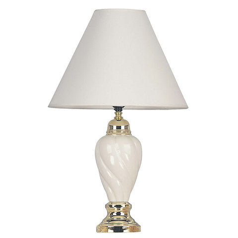 22" White Ceramic Bedside Table Lamp With Off-White Shade