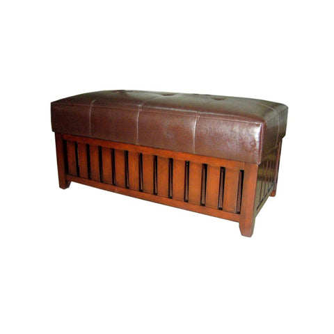 20" Brown Upholstered Faux Leather Bench with Flip top